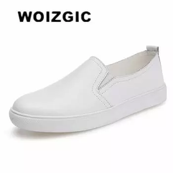 WOIZGIC Women s Ladies Female Woman Cow Genuine Leather White Vulcanized Shoes Flats Loafers Korean Slip On Leisure LLX-6688 35 белый