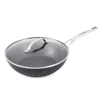 Wok Aluminium Forge 28cm 3.4l Effet Pierre Couvercle Verre Tfi Hight_wok28tfi Durand Dupont