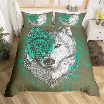 Wolf Bedding Set Animal Pattern Duvet Cover Microfiber Cool Wildlife Comforter Cover Queen/King for Boys Girls Kids Room Decor 70x133cm 2pcs