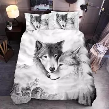 Wolf Cute Animal Bedding Set 3D Kids Adult Luxury Gift Duvet Cover Set Soft Comforter Set Single Full King Twin Size Quilt Cover EU single(135x200cm)