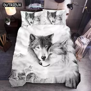 Wolf Cute Animal Bedding Set 3d Printing Kids Adult Luxury Gift Duvet Cover Comfortable Home Textiles Single Full King Size EU single(135x200cm)