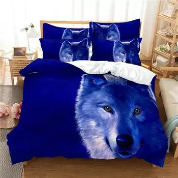 Wolf Duvet Cover Set Wolf With Mechanical Eye Bedding Set For Kid Teens Adults 3d Printing Queen King Size Polyester Quilt Cover US Twin(172x218cm)