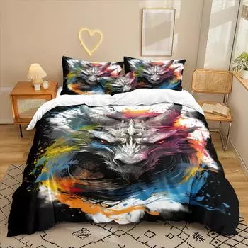 Wolf Head Series 3D Digital Printing Three-Piece Bedding Kit Sheet Quilt Cover 90 * 200 two-piece set
