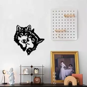 Wolf Mate Black Metal Wall Art - Современные скульптуры для внутреннего и наружного использования | Стильный домашний декор для спальни, гостиной, светло-серый