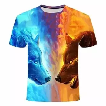 Wolf men 3D printed animal short-sleeved tops casual street S