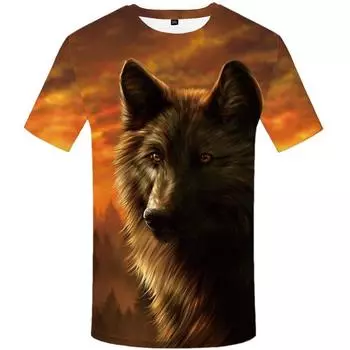 Wolf Mountain Mens 3d Print Summer Casual T Shirt Short Sleeve Graphic Tee Tops #1 Brown Wolf,S