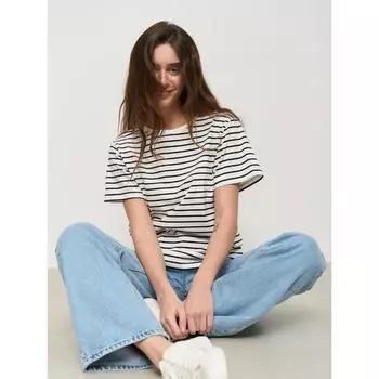 Wolfeel Летние футболки с коротким рукавом в полоску Женские трикотажные базовые повседневные топы Женские удобные свободные хлопковые футболки S