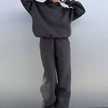 Wolfeel однотонные толстовки с капюшоном и штаны, комплекты из 2 предметов, зимняя утепленная флисовая женская толстовка, большие размеры, модные теплые пуловеры, комплекты L белый