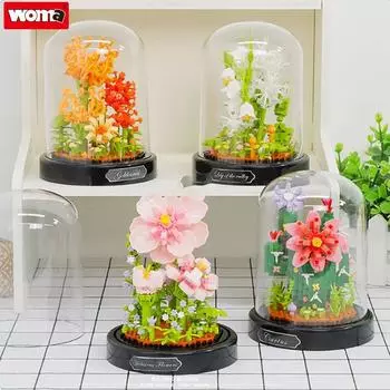 Woma Brand Toys Bouquet Building Block Kit DIY Eternal Orchid Flowers Block Toy Set Rose Potted Bricks Assembly Kids Adult Gift