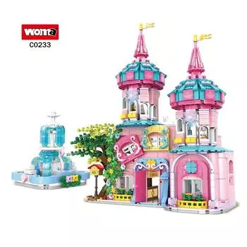Woma Toys C0233 Пластиковый ABS строительный блок кирпичный набор розовый замок принцессы игрушка для девочки