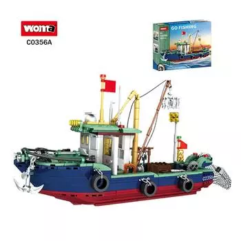 Woma Toys C0356A 582 шт. Рыболовная лодка DIY блочная модель образовательный ABS PC игрушечный набор готов к отправке CPSIA и ASTM соответствует