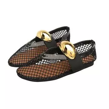 Woman Black Mesh Ballet Flat Mesh Shoes Chic Hollow Outs Mary Jane Flats Round Head Breathable And Comfortable Women s Sandals 36