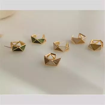 Woman Earrings Party Green Glaze Jewelry Unusual Earrings Geometric 2cm
