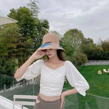 Woman FISHERMAN HAT CAP Sun Beach Summer Hat Collapsible Straw Hats Outdoor Vacations Doodle Sunhat чёрный