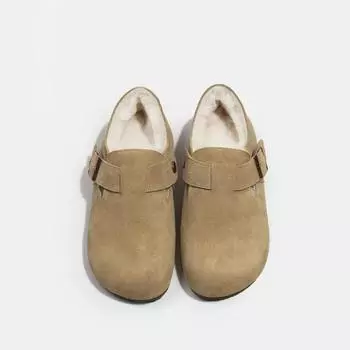 Woman Flat Shoes Round Toe Casual Female Brown Sneakers Slip-on Loafers Fur Dress New Winter Retro Shallow Mouth Slippers Women 35 бежевый