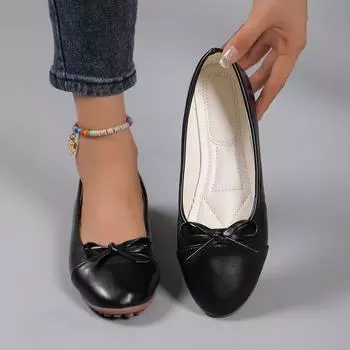 Woman Flats Shoes Classic Round Toe Bow Flat Shoes Woman Sequins Ballet Loafers Fashion Comfortable Casual Dress Sneakers Women 35 чёрный
