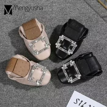 Woman Foldable ballet flats paillette crystal metal buckle loafers ladies pregnant shoes cozy soft bottom moccasins plus size 43 5 чёрный