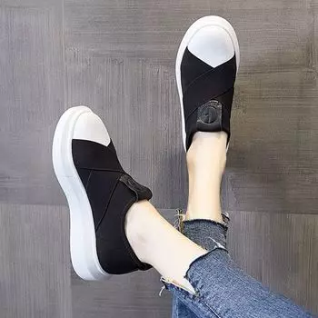 Woman Footwear Low Black Slip On Shoes For Women High Platform 2024 New Spring Cotton Cheap Stylish Offer Autumn Casual In 35
