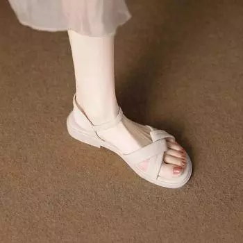 Woman Heeled Sandals Summer Fashion Rear Zipper Open Toe Wedges Sandals Women Causal Comfort Beach Shoes Flats Footwear Sandalen 35