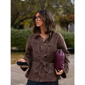 Женское свободное пальто с леопардовым принтом и лацканами на шнуровке, с длинным рукавом, скрытая пряжка на кармане, куртка 2024 года, новинка осени, женская верхняя одежда для улицы S цветной печати леопарда