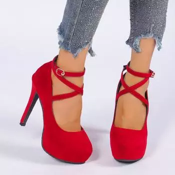 Woman Pumps 2024 New Summer Cross-Tied Pumps Ankle Strap Wedding Party Shoes Platform Dress High Heels Women Zapatos De Mujer 35 чёрный