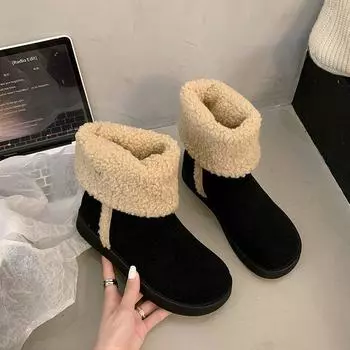 Женская обувь Классические женские зимние сапоги для девочек Теплые сапоги из искусственной кожи с мехом и бархатом Высокие сапоги до колена Зимние кроссовки до щиколотки Botas 35 чёрный