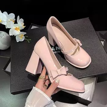 Woman Shoes for High Heels Cute Round Toe Japanese Style Lolita Square on Heeled Pink Pumps Mary Jane Kawaii Evening Women Sale 34