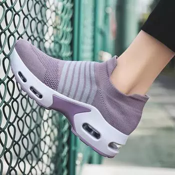 Woman Shoes New Lace Up Round Toe Lightweight Fashion Trendy Single Shoe Casual Black Women Autumn Thick Sole Striped Sock Shoes 35 черный белый