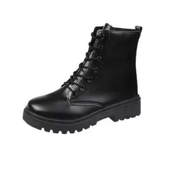 Woman Shoes Womens Fashion Boots Round Head Ankle Boots Pu Leather Women Fashion Trend Industrial Style Ankle Boots 35 чёрный