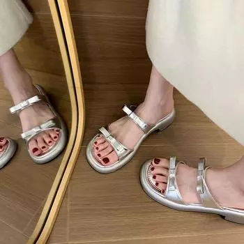 Woman Slippers 2024 New Summer Fashion Open Toe Slippers Low Heel Comfort Beach Designer Sandals Slides Women Zapatos De Mujer 35 бежевый