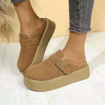 Woman Slippers 2024 Winter New Fashion Warm Thickened Fluff Round Toe Slippers Woman Casual Comfortable Platform Slides Woman 34 хаки