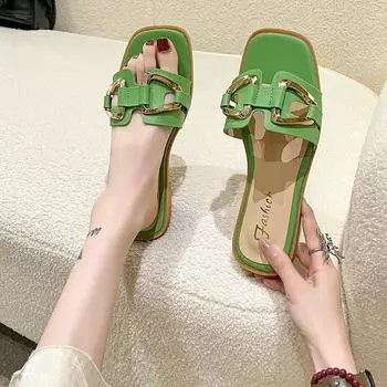Woman Slippers Flat Sandals Casual Elegant Shoes with Low Heels Designer Home New In Shoe Summer 2024 Hot on Offer 35 зелёный