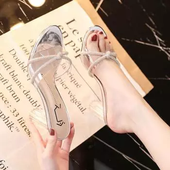 Woman Slippers Heeled Jelly Sandals Rhenstone Crystals Jewels Clear Slides Transparent Outside Wedding Shoes for Women Original 34