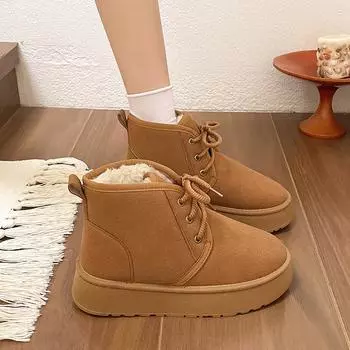 Woman Snow Boots Winter Thickened Fluff Warm Ankle Boots Woman Fashion Outdoor Lace Up Platform Shoes for Women Botas De Mujer 35 чёрный