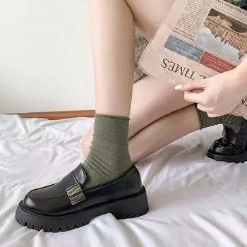 Woman Solid Black PU Leather Loafers 2024 New Casual Women Slip on Flats Round Toe Platform Shoes Round Toe Muffin Thick Soled 35 чёрный