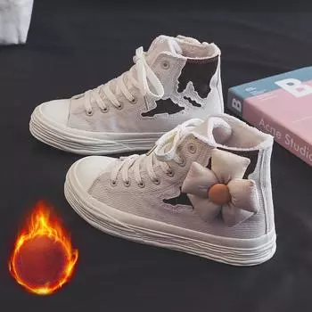 Woman Winter Canvas Sneakers 2022 New In Comfort Plus Velvet Warm Sports Shoes Ladies Skateboard Shoes 35 бежевый