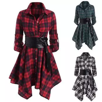 Wome Fashion Loose с длинным рукавом и клетчатым принтом, кружевное пальто, топы, футболка, платье L зелёный