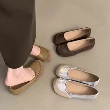 Women 2024 Autumn New Fashion Retro Shallow Mouth Round Toe Single Shoes for Women Slip-on Mary Jane Shoe Ladies Soft Sole Flats 35 серебряный