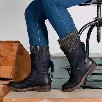 Women 2024 Autumn Winter Mid Calf Boots Flock Shoes Ladies Fashion Snow Boots Shoes Thigh High Warm Boots Shoes for Women 35 чёрный