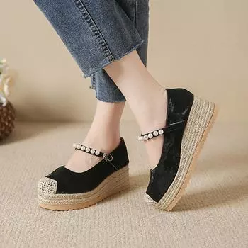 Women 2024 Summer New Fashion Slope Heel Single Shoes Temperament A Word Buckle Shallow Mouth Women s Shoes 35