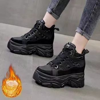 Women 2025 Winter New Warm Fur Shoes High Top Platofrm Winter Sneakers Shoes Causal Female Ankle Snow Boots Zapatos De Mujer 34 хаки