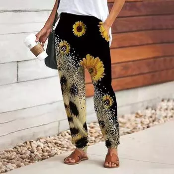 Женские брюки с принтом в виде цветка 3D Blue Graffiti, свободные брюки со шнуровкой и эластичным поясом, повседневные длинные брюки с карманами XS чёрный
