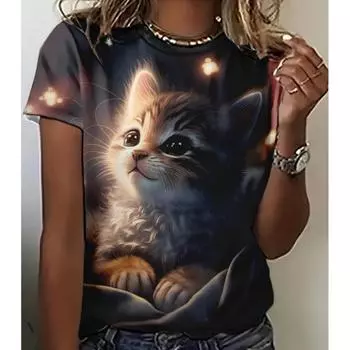 Women 3d Cat Kawaii Print Tops For Woman Fashion Casual Harajuku Cute Female Clothing Summer New S