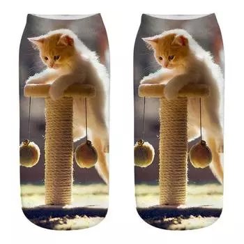 Women 3D Novelty Crazy Funny Cat Socks Cute Colorful Cartoon Low Cut Socks