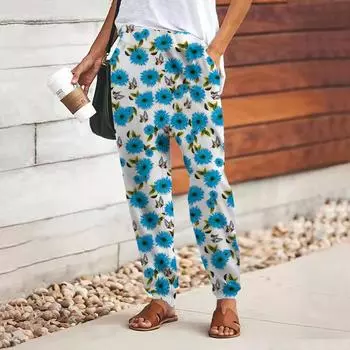 Женские брюки с принтом розовых хризантем 3D, свободные брюки со шнуровкой и эластичным поясом, повседневные длинные брюки с карманами XS чёрный
