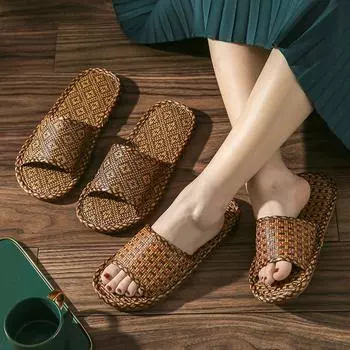 women and men Slippers non-slip home rattan grass indoor couple home men and women spring and summer bamboo woven sandals 36-37