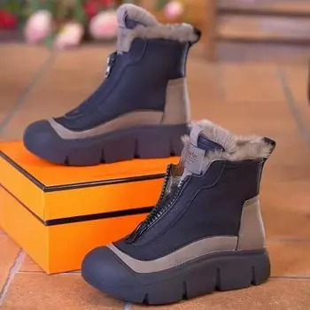 Women Ankle Boots 2024 New Winter Warm Thickened Fluff Waterproof Snow Boots Women Casual Comfortable Outdoor Shoes for Women 35 серый