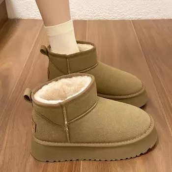 Women Ankle Boots 2024new Thick-soled Snow Boots Classic Suede Comfortable Outdoor Slip-on Plush Warm Casual Women Boots Zapatos 35 хаки