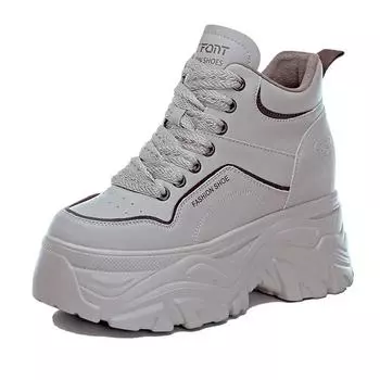 Women Ankle Boots Autumn Genuine Leather Shoes Woman Platform Height Increased Sneakers 8CM Thick Sole Wedges Snow Boots Winter 34 чёрный