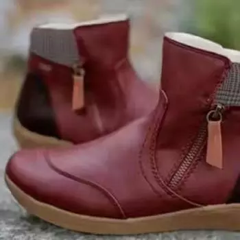 Women Ankle Boots Autumn Winter New Double Zipper Flat Fashion Snow Boots Women Outdoor Warm Solid Shoes Women Botas De Mujer 36 коричневый